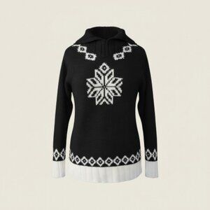 Saks Fifth Avenue 100% Cashmere Nordic Snowflake Sweater Small Black Ivory
